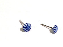 Load image into Gallery viewer, Cobalt &amp; White Tiny Starburst Disc Stud Earrings