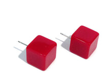Load image into Gallery viewer, Cherry Red Jumbo Cube Stud Earrings