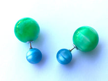 Load image into Gallery viewer, Turquoise &amp; Green Moonglow 2 Sided Stud Earrings