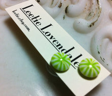 Load image into Gallery viewer, Lime Green Starburst Disc Stud Earrings