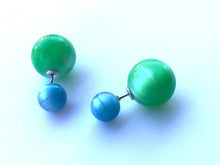 Load image into Gallery viewer, Turquoise &amp; Green Moonglow 2 Sided Stud Earrings
