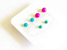 Load image into Gallery viewer, Neon Pink Turquoise and Teal Moonglow Tiny Stud Earrings Set