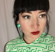 Load image into Gallery viewer, Kelly Green Marbled Striped Moonglow Retro Button Stud Earrings