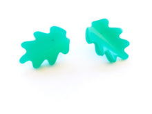 Load image into Gallery viewer, Teal Green Moonglow Jagged Leaf Stud Earrings
