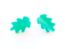 Load image into Gallery viewer, Teal Green Moonglow Jagged Leaf Stud Earrings