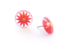 Load image into Gallery viewer, Bright Orange Daisy Disc Stud Earrings