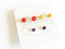 Load image into Gallery viewer, Tomato Red Yellow &amp; Moonglow Purple Tiny Stud Earring Set