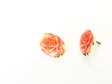 Load image into Gallery viewer, Cabbage Red Rosette Oval Button Studs