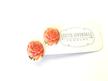 Load image into Gallery viewer, Cabbage Red Rosette Oval Button Studs