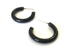 Load image into Gallery viewer, Black Skinny Vintage Lucite Tube Hoop Earrings