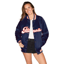 Load image into Gallery viewer, Illinois Fighting Illini Satin Letterman Bomber Jacket