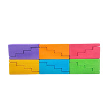 Load image into Gallery viewer, **Pre-order (Ships in 2-3 Weeks)**12-Piece Stained Stepped Roof Building Block Set — Primary Rainbow Colors