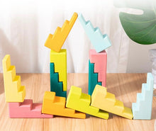 Load image into Gallery viewer, 12-Piece Stained Stepped Roof Building Block Set — Pastel / Macaron Colors
