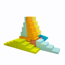Load image into Gallery viewer, 12-Piece Stained Stepped Roof Building Block Set — Pastel / Macaron Colors