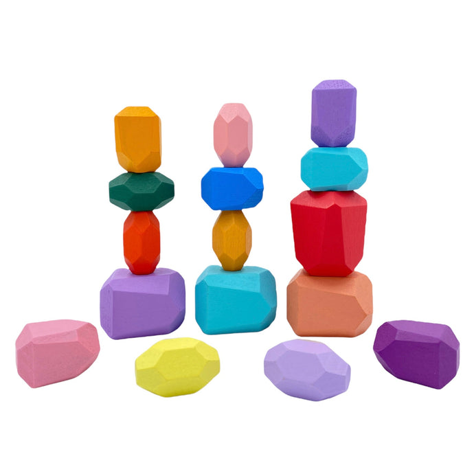 **Pre-order (Ships in 1-2 Weeks)**16 Pcs Wooden Stone Balancing Stacking Blocks in Pastel/Macaron Colors