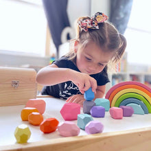 Load image into Gallery viewer, **Pre-order (Ships in 1-2 Weeks)**16 Pcs Wooden Stone Balancing Stacking Blocks in Pastel/Macaron Colors