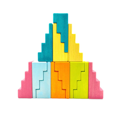 12-Piece Stained Stepped Roof Building Block Set — Pastel / Macaron Colors