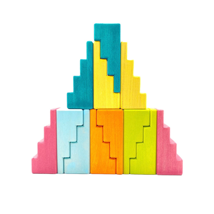 12-Piece Stained Stepped Roof Building Block Set — Pastel / Macaron Colors