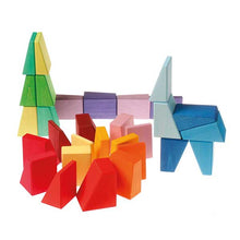 Load image into Gallery viewer, **Pre-order (Ships in 3-4 Weeks)**30 Pcs STAINED Wooden Sloping Blocks in Primary Rainbow Colors with Storage Tray