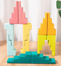 Load image into Gallery viewer, 12-Piece Stained Stepped Roof Building Block Set — Pastel / Macaron Colors
