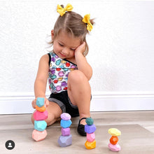 Load image into Gallery viewer, **Pre-order (Ships in 1-2 Weeks)**16 Pcs Wooden Stone Balancing Stacking Blocks in Pastel/Macaron Colors