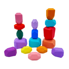 Load image into Gallery viewer, **Pre-order (Ships in 1-2 Weeks)**16 Pcs Wooden Stone Balancing Stacking Blocks in Pastel/Macaron Colors