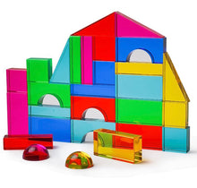 Load image into Gallery viewer, **Pre-order (Ships in 2-3 Weeks)**28 Pcs Rainbow Translucent Acrylic Sensory Building Blocks with Storage Tray