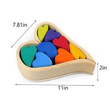 Load image into Gallery viewer, 10-Piece Stained Wooden Rainbow Heart Stacking Puzzle Blocks