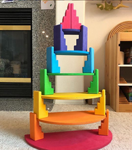 Load image into Gallery viewer, **Pre-order (Ships in 2-3 Weeks)**12-Piece Stained Stepped Roof Building Block Set — Primary Rainbow Colors