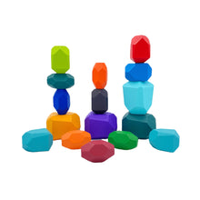Load image into Gallery viewer, **Pre-order (Ships in 1-2 Weeks)**16 Pcs Wooden Stone Balancing Stacking Blocks in Primary Colors