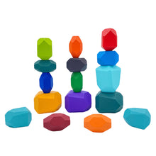 Load image into Gallery viewer, **Pre-order (Ships in 1-2 Weeks)**16 Pcs Wooden Stone Balancing Stacking Blocks in Primary Colors