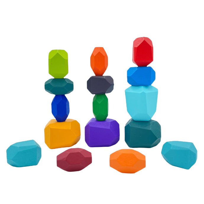 **Pre-order (Ships in 1-2 Weeks)**16 Pcs Wooden Stone Balancing Stacking Blocks in Primary Colors