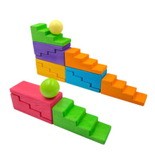 Load image into Gallery viewer, **Pre-order (Ships in 2-3 Weeks)**12-Piece Stained Stepped Roof Building Block Set — Primary Rainbow Colors