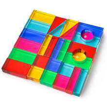 Load image into Gallery viewer, **Pre-order (Ships in 2-3 Weeks)**28 Pcs Rainbow Translucent Acrylic Sensory Building Blocks with Storage Tray
