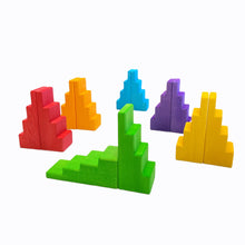 Load image into Gallery viewer, **Pre-order (Ships in 2-3 Weeks)**12-Piece Stained Stepped Roof Building Block Set — Primary Rainbow Colors