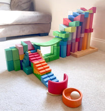 Load image into Gallery viewer, **Pre-order (Ships in 2-3 Weeks)**12-Piece Stained Stepped Roof Building Block Set — Primary Rainbow Colors