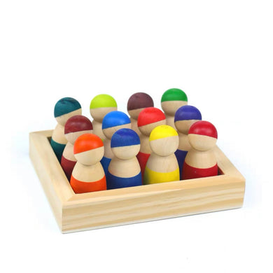 12-Piece Little Peg Doll Set with Tray — Primary Colors