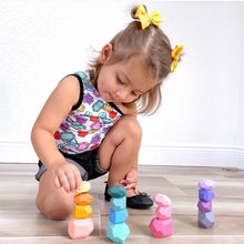 Load image into Gallery viewer, **Pre-order (Ships in 1-2 Weeks)**16 Pcs Wooden Stone Balancing Stacking Blocks in Pastel/Macaron Colors
