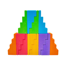 Load image into Gallery viewer, **Pre-order (Ships in 2-3 Weeks)**12-Piece Stained Stepped Roof Building Block Set — Primary Rainbow Colors