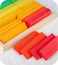 Load image into Gallery viewer, **Pre-order (Ships in 2-3 Weeks)**64 PCS STAINED Large Wooden Rainbow Building Slats with Storage Tray