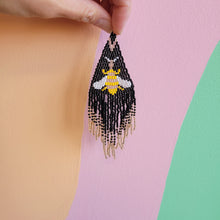 Load image into Gallery viewer, Beaded Bee Fringe Statement Earrings
