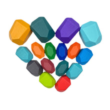 Load image into Gallery viewer, **Pre-order (Ships in 1-2 Weeks)**16 Pcs Wooden Stone Balancing Stacking Blocks in Primary Colors