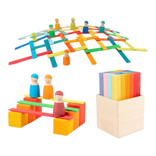 Load image into Gallery viewer, **Pre-order (Ships in 1-2 Weeks)**120-Piece Stained Wooden Leonardo Building Sticks – Da Vinci’s Bridge STEM Set