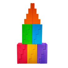 Load image into Gallery viewer, **Pre-order (Ships in 2-3 Weeks)**12-Piece Stained Stepped Roof Building Block Set — Primary Rainbow Colors