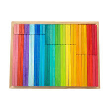 Load image into Gallery viewer, **Pre-order (Ships in 2-3 Weeks)**64 PCS STAINED Large Wooden Rainbow Building Slats with Storage Tray