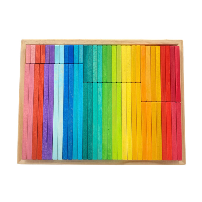 **Pre-order (Ships in 2-3 Weeks)**64 PCS STAINED Large Wooden Rainbow Building Slats with Storage Tray