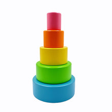 Load image into Gallery viewer, 5 Pcs Wooden Stacking Nesting Cup Bowl Set in Pastel/Macaron Color