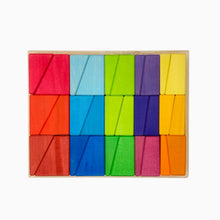 Load image into Gallery viewer, **Pre-order (Ships in 3-4 Weeks)**30 Pcs STAINED Wooden Sloping Blocks in Primary Rainbow Colors with Storage Tray