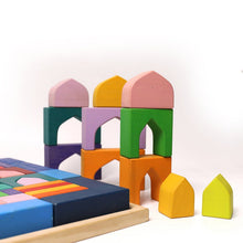 Load image into Gallery viewer, 54 Pcs STAINED Arabian 1001 Nights Inspired Wooden Building Blocks Set with Tray