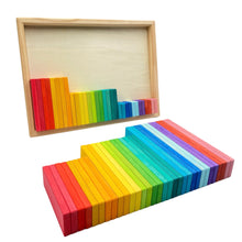 Load image into Gallery viewer, **Pre-order (Ships in 2-3 Weeks)**64 PCS STAINED Large Wooden Rainbow Building Slats with Storage Tray